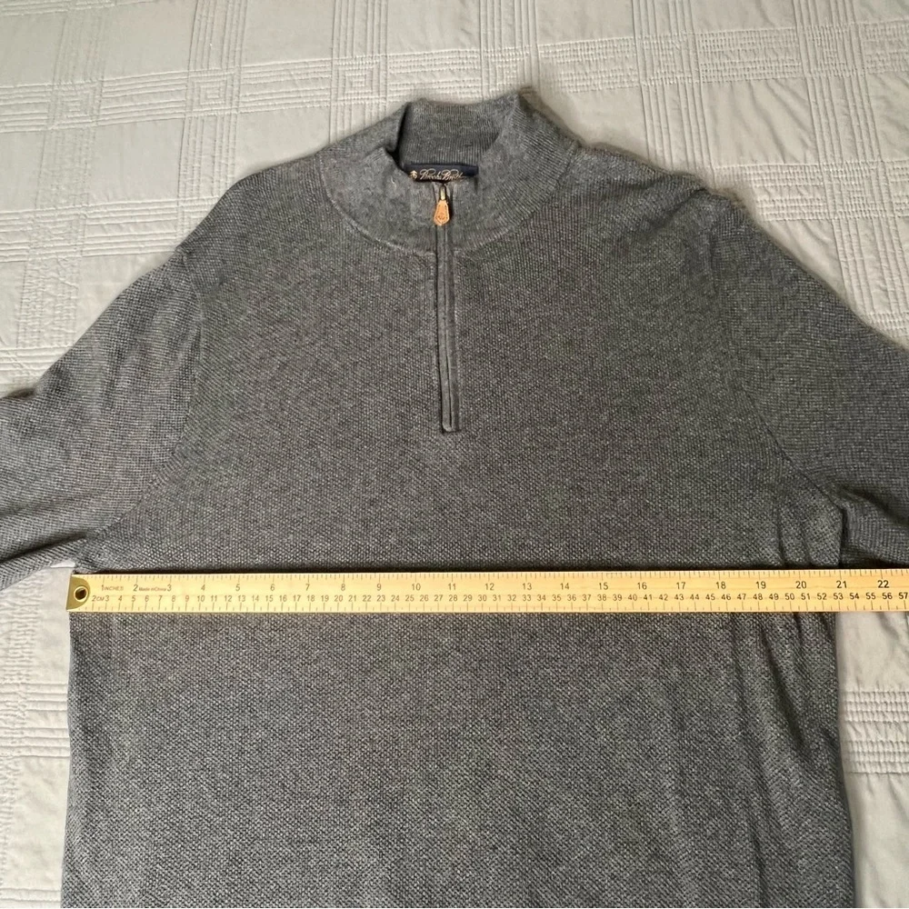 Brooks Brothers Mens Gray 1/4 Zip Pullover Sweater Size Large Lightweight
